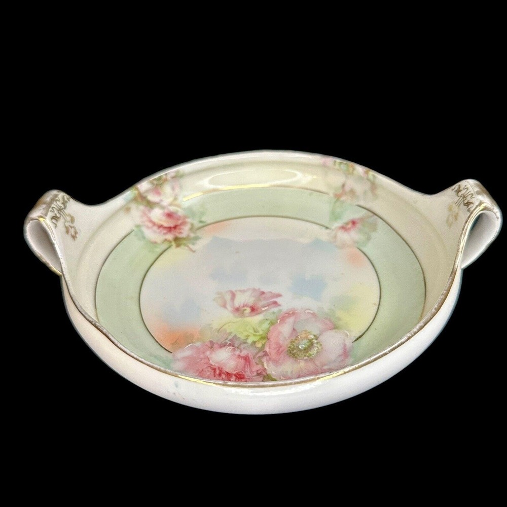 Royal Rudolstadt Prussia "B"Candy Dish Gold Trim Double Handle Antique Floral